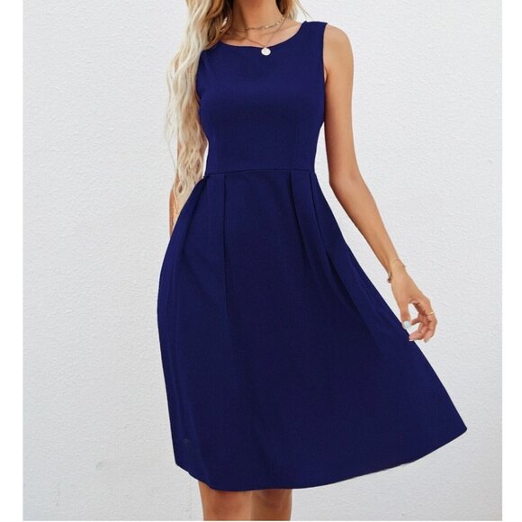Blue Fit And Flare Dress - Picture 3 of 5